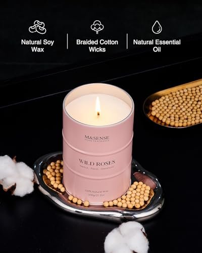 41-jmUhtDmL._SL500_.jpg M&SENSE Wild Rose Large Scented Candle - 120 Hours of Relaxing Aromatherapy for Her, Perfect Valentine's Gift! - Image 3
