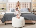 Cream 26"x18" Pouf Ottoman Foot Rest - Small Beige Poofy Footstools for Living Room Furniture - Image 9