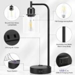 Set of 2 Industrial Touch Table Lamps - 3-Way Dimmable with USB Ports, Black Glass Shade for Bedroom & Office. - Image 7