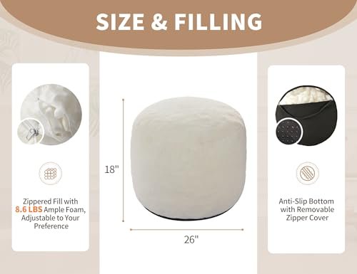 411vm7yz2jL._SL500_.jpg Cream 26"x18" Pouf Ottoman Foot Rest - Small Beige Poofy Footstools for Living Room Furniture - Image 2
