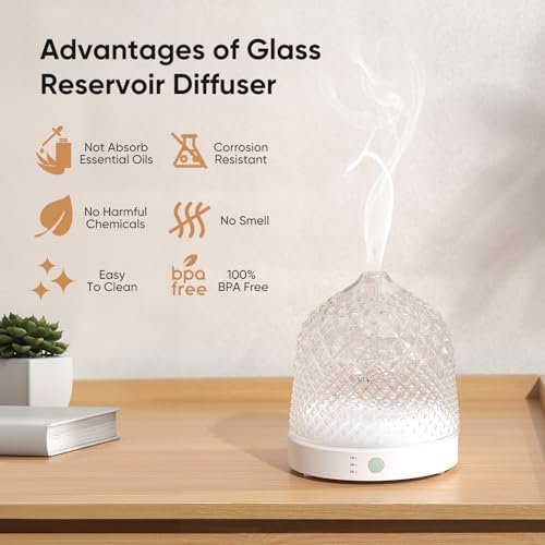 4126jWlI9yL._SL500_.jpg Lecdura 200ml Glass Essential Oil Diffuser: Ultrasonic Aroma Diffuser with Color Timer & Auto-Off for Home, Office, Yoga. - Image 3