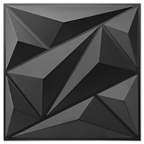 Art3d 33-Pack 3D Diamond Wall Panels for Interior Decor, PVC Art3dwallpanels 33 Pack 3D Wall Panel Diamond for Interior Wall Décor, PVC Flower Textured Wall Panels for Living Room Lobby Bedroom Hotel Office, Black, 12''x12'' Cover 32.Sq.Ft.