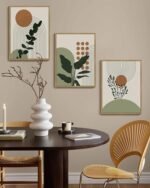 PHOPAGO Boho Botanical Wall Art: 11x14in Framed Abstract Canvas Print with Leaf & Sun Designs - Image 4