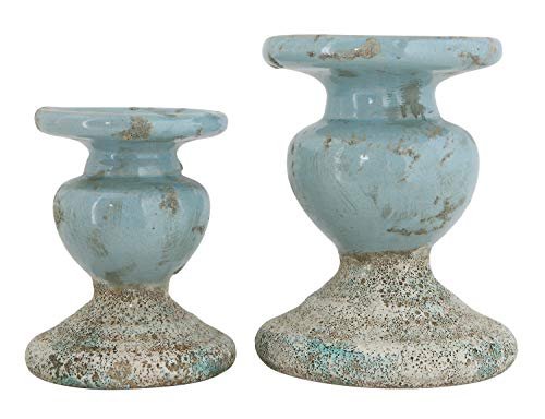 412qCqVkF9L._SL500_.jpg Distressed Blue Terracotta Pillar Candle Holder by Creative Co-Op - Perfect for Stylish Decor - Image 6