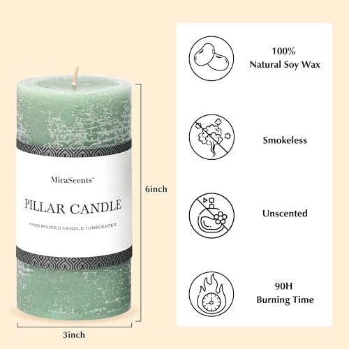 413am1juMFL._SL500_.jpg Set of 3 Unscented 3x6 Inch Sage Green Pillar Candles - Long Burning, Smokeless, Perfect for Home Decor - Image 4