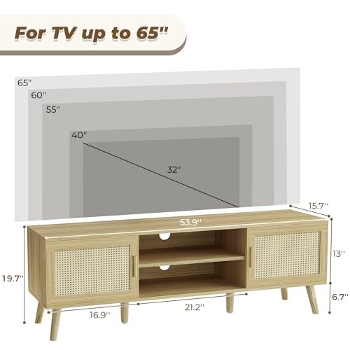 414VYmRwMcL._SL500_.jpg SUPERJARE Boho TV Stand for 65-Inch TVs, Adjustable Rattan Media Console with 2 Cabinets - Perfect for Living Room - Image 7
