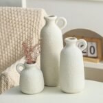 Set of 3 Rustic Ceramic Vases with Handles - Whitewashed Farmhouse Décor for Home, Kitchen, Living Room. - Image 3