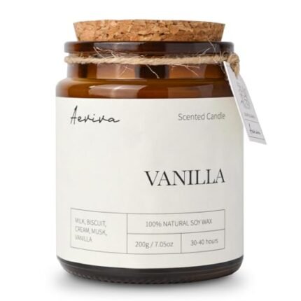 Aeviva Scented Candle, 7.05 oz Vanilla Aromatherapy Candle, Natural Soy Wax with Wooden Wick, Candles for Home Scented, Stress Relief Amber Jar Candle Gifts