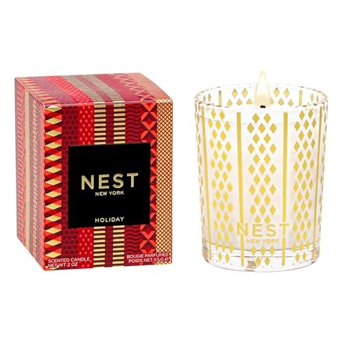 NEST New York Holiday Scented Votive Candle - 2 oz, NEST New York Scented Votive Candle, Holiday - 2 oz - Up to 28-Hour Burn Time - Reusable Glass Vessel