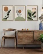 PHOPAGO Boho Botanical Wall Art: 11x14in Framed Abstract Canvas Print with Leaf & Sun Designs - Image 2