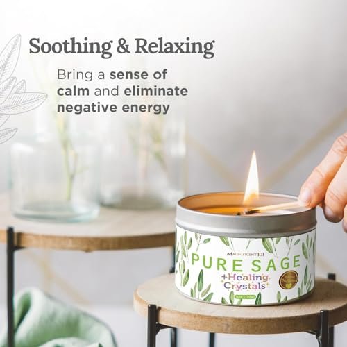 415ak16SaYL._SL500_.jpg MAGNIFICENT 101 Sage Candle: 6 oz Soy Wax with Rose Quartz, Amethyst & Black Tourmaline - 35-Hour Burn for Energy Cleansing & Manifestation - Image 4