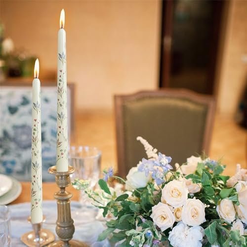 4162SNnw26L._SL500_.jpg Gedengni 10" Dripless Floral Taper Candles - 4 Pack White Unscented for Weddings & Events - Image 2