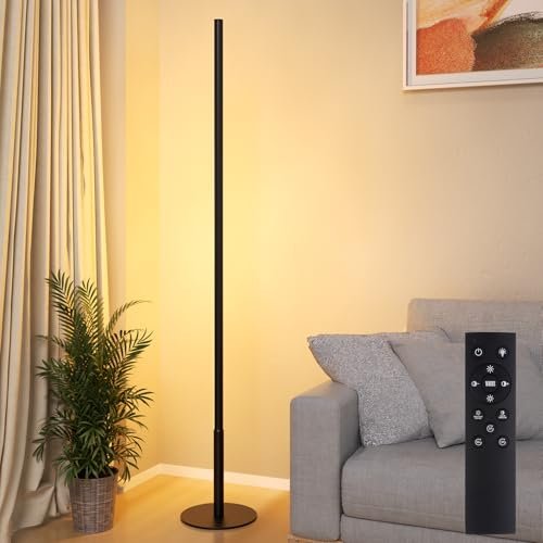 Marlrin Minimalist 57.8" LED Corner Floor Lamp, 2700K-6500K, Dimmable with Marlrin Minimalist Corner Floor Lamp 2700K-6500K Dimmable with Remote Control 57.8" Height Metal Slim Ambient Standing LED Light Modern Design Decorative Lamp for Living Room Bedroom (Black)