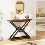 JUSTOGO 39.4" Industrial Console Table – Triangular Entryway Design for Living Room & Hallway. Rustic Brown Accent Furniture. - Image 8