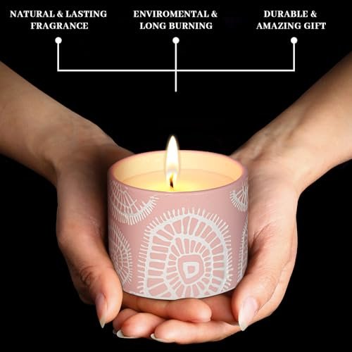 417OeyoOeAL._SL500_.jpg Sandalwood Scented Candle in Minimalist Plaster Jar - 7oz Long-Lasting Soy Wax for Home & Meditation - Image 2