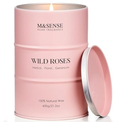 M&SENSE Wild Rose Large Natural Scented Candle, 120 Hours Long Lasting Soy Candles 21.2oz, Stress Relief Luxury Aromatherapy Candles for Women, Romantic Candle Valentines Day Gifts for Her