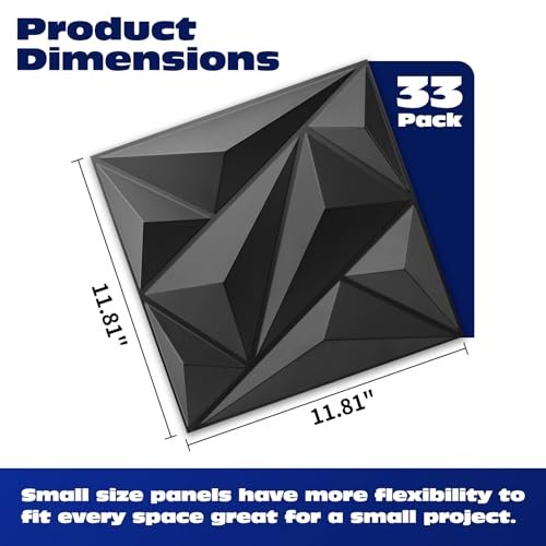 417danVCuKL._SL500_.jpg Art3d 33-Pack 3D Diamond Wall Panels for Interior Decor, PVC Flower Texture, Black, 12"x12", 32 sq.ft. - Image 2