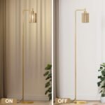 Oneach 66" Gold Floor Lamp: Boho Rattan Shade Lamp with LED Bulb & Foot Switch for Home & Office. - Image 3
