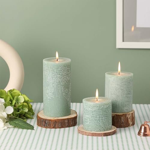418bwhAOKJL._SL500_.jpg Set of 3 Unscented 3x6 Inch Sage Green Pillar Candles - Long Burning, Smokeless, Perfect for Home Decor - Image 2