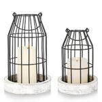 Rustic Wire Metal Cloche Set of 2 Candle Lantern Decorative Indoor Outdoor Vintage Cage Candle Holders Modern Farmhouse Decor for Fireplace Mantle Entryway Living Room Kitchen Dining Table Centerpiece