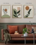 PHOPAGO Boho Botanical Wall Art: 11x14in Framed Abstract Canvas Print with Leaf & Sun Designs - Image 5