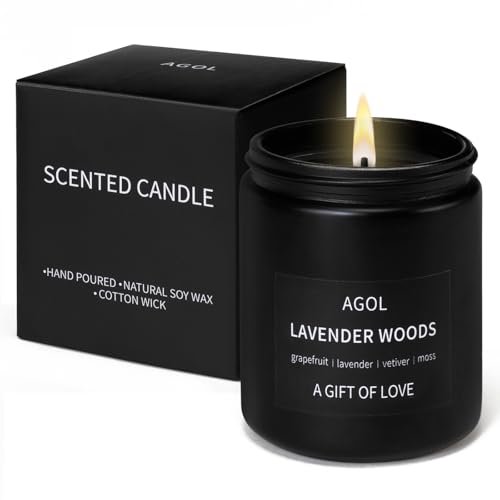 AGOL Men's Scented Candles: Premium Lavender Woods Soy Wax Gift AGOL Scented Candles for Men, Premium Lavender Woods Masculine Candles Gift, Men Candles for Home Scented, Natural Soy Wax Jar Candle Gifts for Men, Unique Birthday Gifts for Men