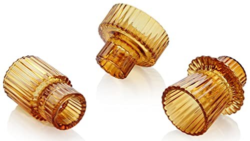 41AYP7ZoBXL._SL500_.jpg Vixdonos Amber Taper Glass Candlestick Holders for Tealights – Perfect for Weddings, Parties & Centerpieces (Set of 3) - Image 3