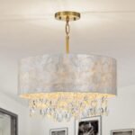 LumFurn 4-Light Drum Capiz Shell Crystal Chandelier - Coastal Pendant for Dining Room, Adjustable D18x21-68" with Gold Finish. - Image 4