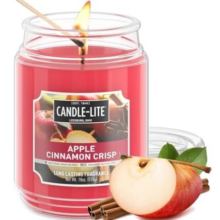 Candle-lite Fall Scented Candles, Apple Cinnamon Crisp, 18 oz Jar, Proudly Poured in The USA, Aromatherapy Candle, Single-Wick with 110 Hours of Burn Time, Perfect for Creating an Inviting Ambiance