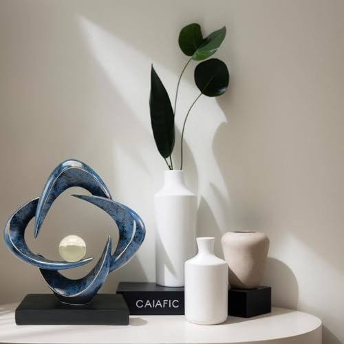 41B46AkLQNL._SL500_.jpg CECKQUE Modern Abstract Sculpture for Home Decor - Blue Resin Art for Living Room, Dining Room & Office. - Image 3
