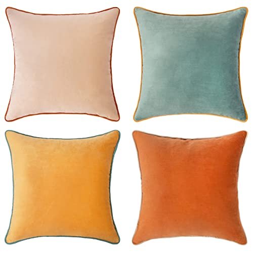 Set of 4 MONDAY MOOSE Soft Velvet Throw Pillow Covers, MONDAY MOOSE Decorative Throw Pillow Covers Cushion Cases, Set of 4 Soft Velvet Modern Double-Sided Designs, Mix and Match for Home Decor, Pillow Inserts Not Included (18x18 inch, Orange/Teal)