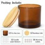 SUPMIND 12 Pack 4oz Amber Glass Candle Jars with Bamboo Lids, Labels & Stickers - Dishwasher Safe - Image 3