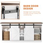 YESHOMY Farmhouse TV Stand for TVs up to 65", 58" Console with Sliding Barn Doors & Storage, Milk White. Perfect Living Room Media Furniture! - Image 6