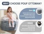 Cream 26"x18" Pouf Ottoman Foot Rest - Small Beige Poofy Footstools for Living Room Furniture - Image 3