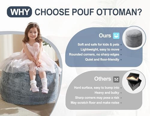 41Cej7cfCL._SL500_.jpg Cream 26"x18" Pouf Ottoman Foot Rest - Small Beige Poofy Footstools for Living Room Furniture - Image 3