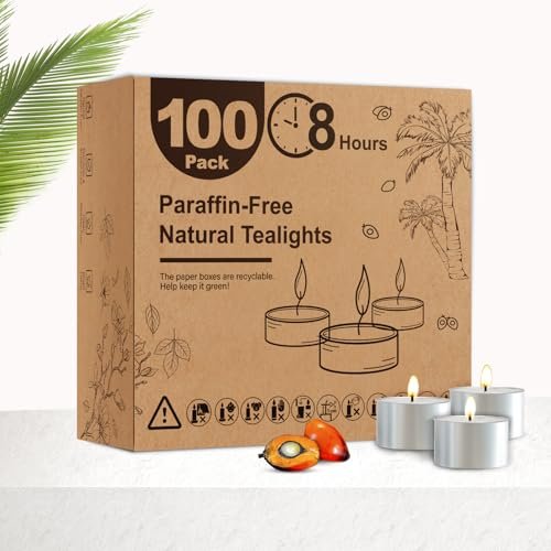 100 Pack Unscented Tea Candles - 8 Hour Burn Time Tea Candles 100 Pack - 8 Hour Burn Time,Unscented Tea Lights Candles for Shabbat, Weddings, Christmas, Home Decor