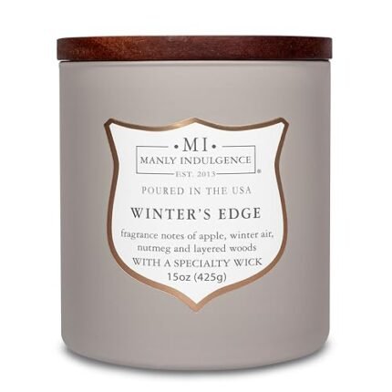 Manly Indulgence Winters Edge Scented Candles for Men, 15 oz Wooden Wick, Premium Soy Blend Wax, 60H Burn, Candles for Home Scented - Made in The USA