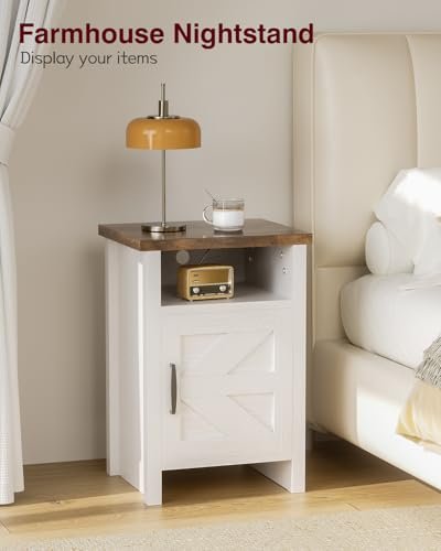 41D09J1tpkL._SL500_.jpg Set of 2 YESHOMY Modern Farmhouse Nightstands with Shelf and Barn Door, White Finish for Bedroom. - Image 4
