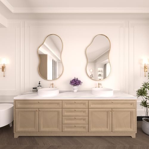 41DO1IHtWpL._SL500_.jpg WEER 20x36 inch Gold Asymmetrical Wall Mirror – Decorative Aluminum Alloy Frame for Bathroom, Bedroom, Entryway. - Image 2