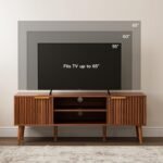 Mid-Century Modern TV Stand for Living Room - Fits 55/60/65" TVs, Console with Fluted Doors & Open Shelves, Walnut. - Image 3