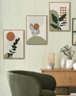 PHOPAGO Boho Botanical Wall Art: 11x14in Framed Abstract Canvas Print with Leaf & Sun Designs - Image 3