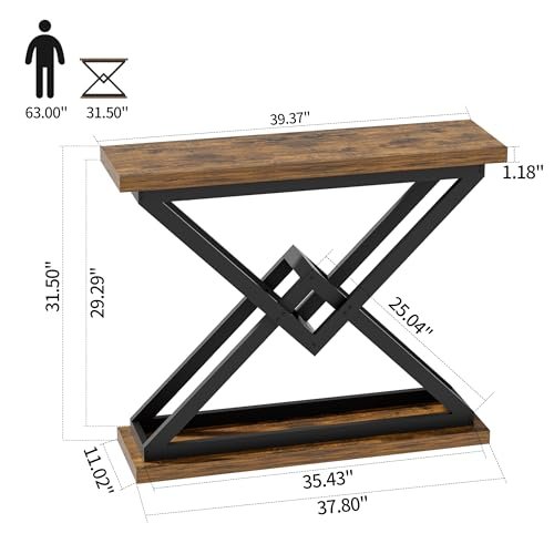 41EIV9-AHsL._SL500_.jpg JUSTOGO 39.4" Industrial Console Table – Triangular Entryway Design for Living Room & Hallway. Rustic Brown Accent Furniture. - Image 2