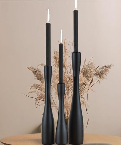 SDALI HOME Candle Holder Black Candlestick Holders,Taper Candle Holders for Candlesticks Set of 3,(12"/10"/7.5" H) Tall Wooden Modern Candle Sticks Candle Holder for Decor