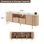 OKD 70" Luxury Fluted TV Stand - Modern Entertainment Center for TVs Up to 80", Faux Marble Top, Curved Design, Natural Oak Media Console for Living Rooms - Image 6