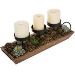 MyGift Black Metal 3-Pillar Candle Holder Set with Rustic Wood Tray & Handles – Perfect Tabletop Centerpiece! - Image 3