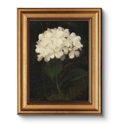 HUARCEY Gold Framed Vintage Wall Art for Living Room, Flowers Painting Canvas Prints Shelf Decor for Kitchen, Aesthetic Bedroom Wall Art, Christmas Gifts for Friends or Family (White Hydrangea 8"x10")