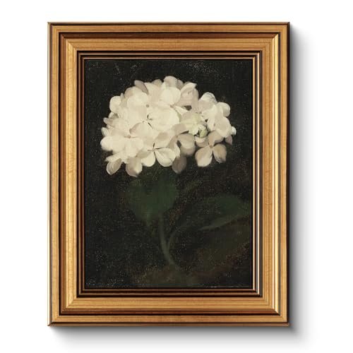 HUARCEY Gold Framed Vintage Wall Art - White Hydrangea Canvas HUARCEY Gold Framed Vintage Wall Art for Living Room, Flowers Painting Canvas Prints Shelf Decor for Kitchen, Aesthetic Bedroom Wall Art, Christmas Gifts for Friends or Family (White Hydrangea 8"x10")