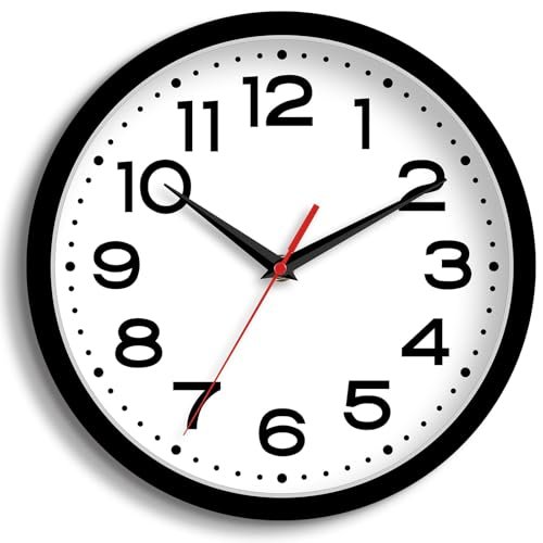 Roymnie 8-Inch Silent Non-Ticking Wall Clock: Modern Battery Operated Classic Roymnie Wall Clock Silent Non-Ticking Modern Clock Battery Operated 8 Inch Small Classic Analog Decorative for Kitchen, Living Room, Office, Bedroom, Bathroom (Black)