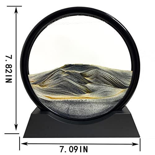 41HVF3S6ptL._SL500_.jpg SANDCLE 3D Sand Art Picture - Liquid Motion Deep Sea Sandscape in Round Glass Frame, 7" Ocean Decor for Home or Office - Image 2