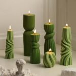 Threlaco 6-Piece Ribbed Pillar Candle Set: Modern Aesthetic Soy Wax Scented Decor for Home (Green, 2.36-6.89 Inches) - Image 5